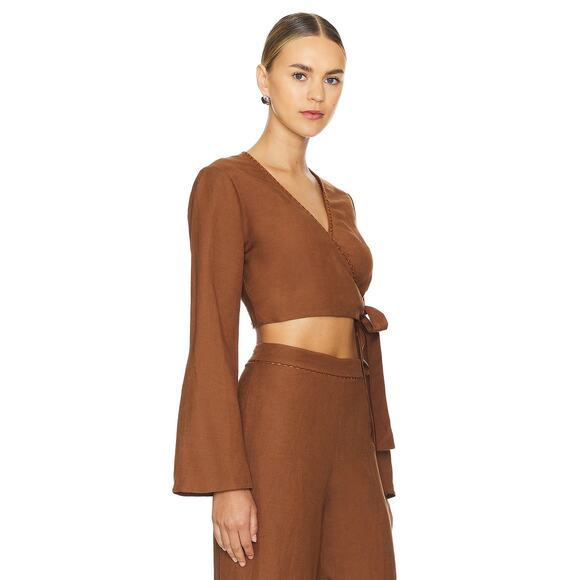 SIMKHAI Hailey Wrap Crop Crochet Trim Top Small - Picture 4 of 10